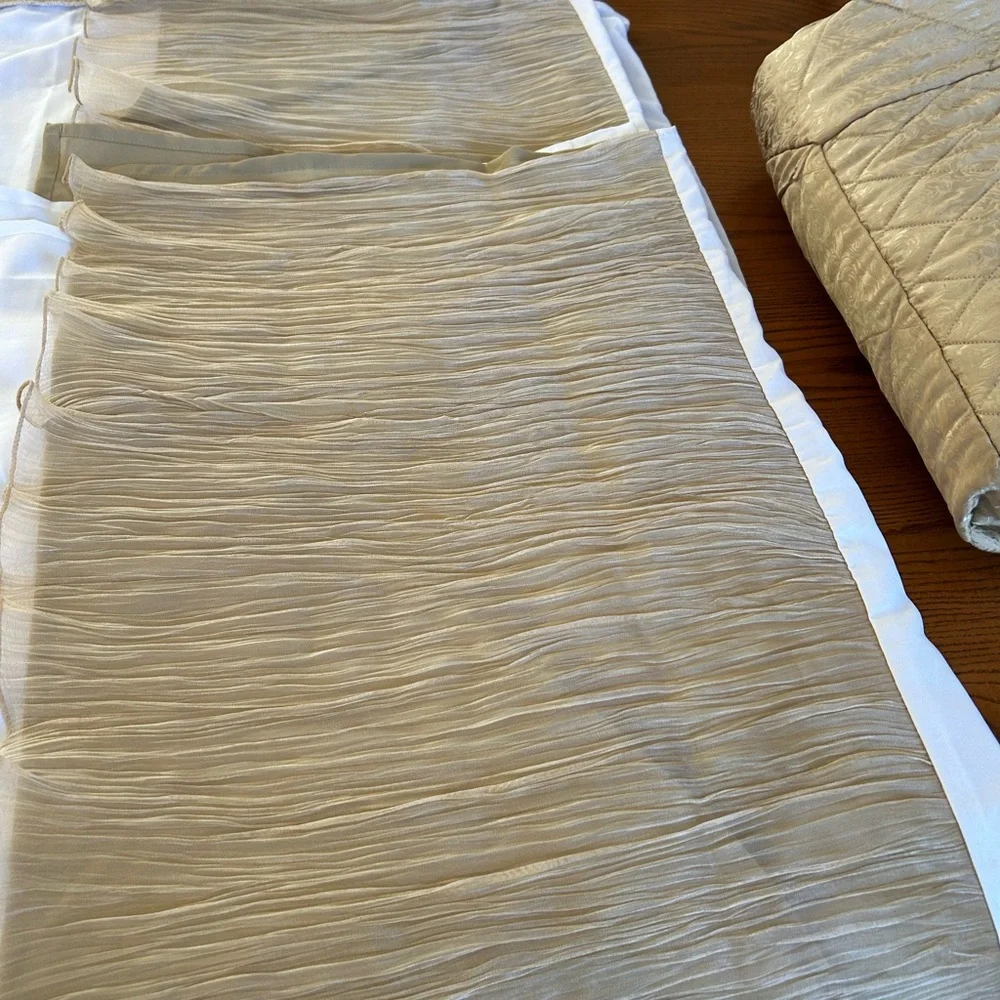 Elegant Subtle Gold Quilted Bedspread with Dust Ruffle